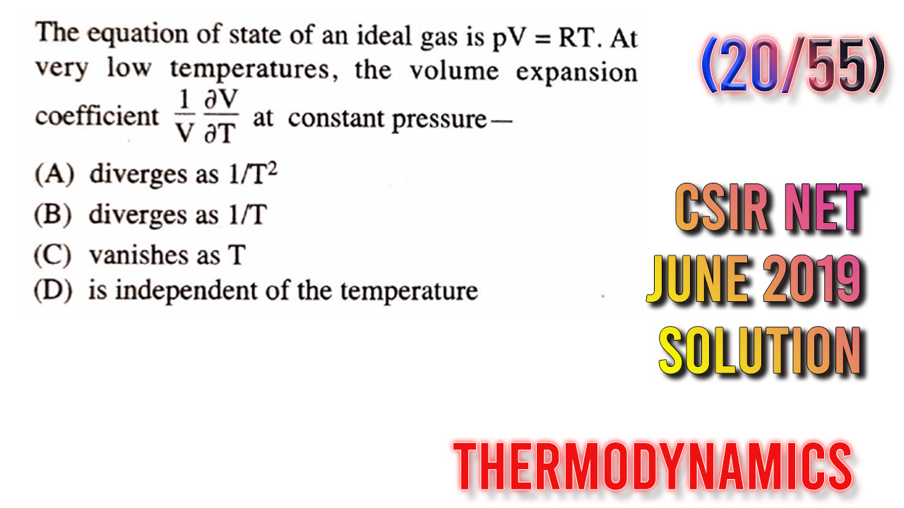 CSIR UGC NET Physics June 2019 Solution Part B (Question =20/55) Thermodynamics | Physics Plus